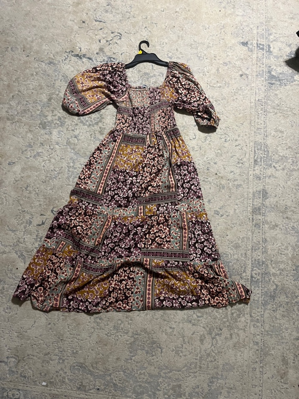 Angie Patchwork Floral Maxi Dress in Mauve and Mustard